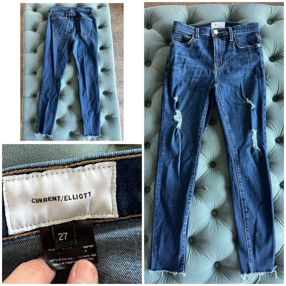 Current/Elliot Womens The Highwaist Stiletto Great Love Destroy Raw Hem sz 27 - Picture 1 of 9